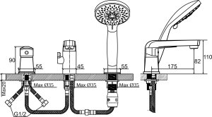Bateria wannowa Sotbe SOTBE TOGA bateria stojąca nawannowa 3-otworowa na brzeg wanny 4