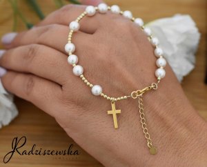 Radziszewska Jewellery Perłowy Różaniec Bransoletka Złota Krzyżyk Prezent Biżuteria Srebro 925 3