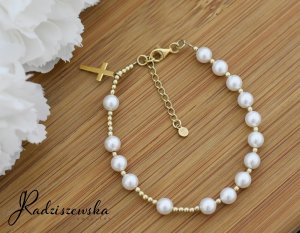 Radziszewska Jewellery Perłowy Różaniec Bransoletka Złota Krzyżyk Prezent Biżuteria Srebro 925 4