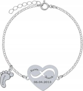 Radziszewska Jewellery Bransoletka Srebrna Imię Dziecka Serce Data 925 Dzień Mamy Prezent GRAWER 1