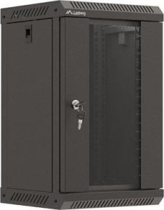 Lanberg Szafa instalacyjna Rack Lanberg Wisząca 10" 9U 300x300 Drzwi Przeszklone (flat pack) Czarna 1