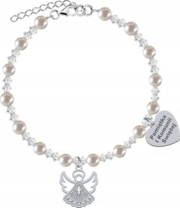 Radziszewska Jewellery Bransoletka na KOMUNIĘ Aniołek Serce z GRAWEREM SREBRO 925 Perły Kryształy 2