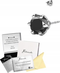 Radziszewska Jewellery Kolczyk Męski Cyrkonia Czarna SREBRO 925 Prezent Sztyfty DEDYKACJA GRATIS 1