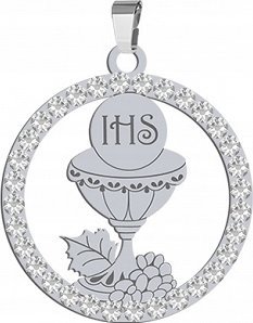 Radziszewska Jewellery Medalik Srebrny Hostia z Kielichem Prezent Komunia Święta 925 GRAWER GRATIS 1
