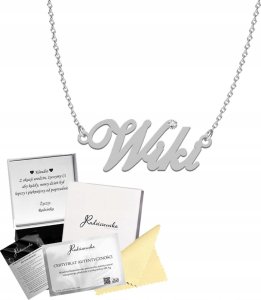 Radziszewska Jewellery Naszyjnik Srebrny z imieniem WIKI Łańcuszek 925 Prezent TABLICZKA GRATIS 1