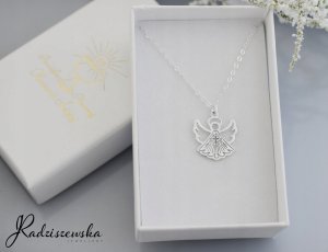 Radziszewska Jewellery Złoty Naszyjnik na KOMUNIĘ Aniołek Łańcuszek SREBRO 925 Prezent GRAWER 3