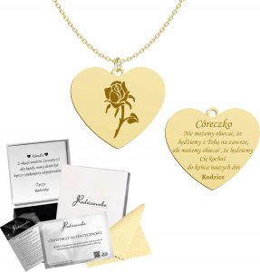 Radziszewska Jewellery Złoty Naszyjnik Serce Róża Cytat Prezent dla Córki 925 GRAWER GRATIS 1