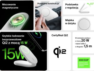 Ładowarka Belkin Ładowarka indukcyjna składana MagsSafe Qi2 15W biała z zasilaczem 20W 19