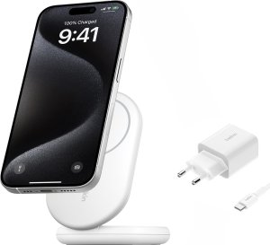 Ładowarka Belkin Ładowarka indukcyjna składana MagsSafe Qi2 15W biała z zasilaczem 20W 20