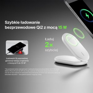 Ładowarka Belkin Ładowarka indukcyjna składana MagsSafe Qi2 15W biała z zasilaczem 20W 22
