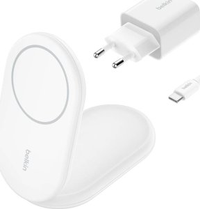 Ładowarka Belkin Ładowarka indukcyjna składana MagsSafe Qi2 15W biała z zasilaczem 20W 2