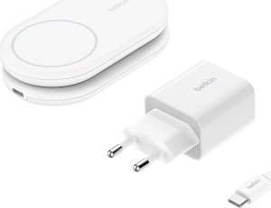 Ładowarka Belkin Ładowarka indukcyjna składana MagsSafe Qi2 15W biała z zasilaczem 20W 30