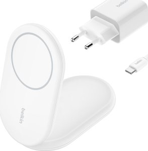 Ładowarka Belkin Ładowarka indukcyjna składana MagsSafe Qi2 15W biała z zasilaczem 20W 9