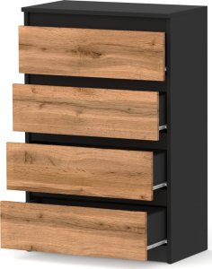 Stiv-Meble KOMODA Z SZUFLADAMI CZARNA DĄB WOTAN 60CM POJEMNA SZAFKA RTV 4SZUFLADY LOFT 2
