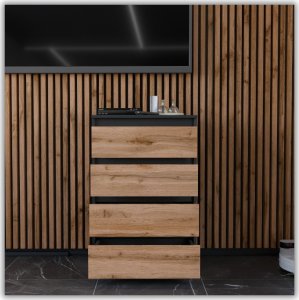 Stiv-Meble KOMODA Z SZUFLADAMI CZARNA DĄB WOTAN 60CM POJEMNA SZAFKA RTV 4SZUFLADY LOFT 6