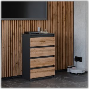 Stiv-Meble KOMODA Z SZUFLADAMI CZARNA DĄB WOTAN 60CM POJEMNA SZAFKA RTV 4SZUFLADY LOFT 9