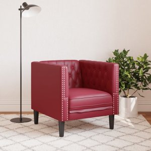 vidaXL vidaXL Fotel Chesterfield, winna czerwień, tapicerowany sztuczną skórą 3