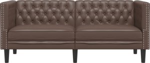 vidaXL Sofa Chesterfield, 2-os., brązowa, tapicerowana sztuczną skórą 4