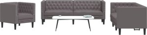 vidaXL 3-cz. zestaw wypoczynkowy Chesterfield, szary, sztuczna skóra 1