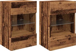 vidaXL vidaXL Ścienne szafki TV z LED, 2 szt., stare drewno, 40x30x60,5 cm 2