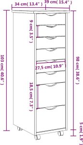 vidaXL vidaXL Szafka na kółkach MOSS, z szufladami, czarna, sosna 9