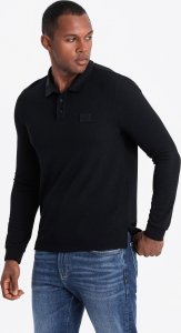 Ombre Strukturalny męski longsleeve polo z naszywką  czarny V1 OM-POLS-0131 M 1