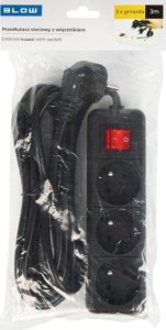 Przewód Blow 98-746# Przedłużacz sieciowy pr-370wsp 3-gniazda z uziemieniem+wyłącznik 3m czarny 3x1,5mm 2