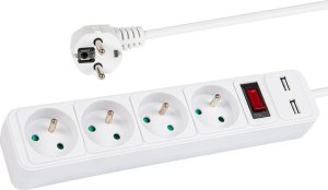 Przewód Blow 98-783# Przedłużacz sieciowy pr-470wsp/usb 4-gniazda+usb z uziemieniem+wyłącznik 1,5m biały 3x1,5mm 1