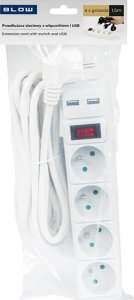 Przewód Blow 98-783# Przedłużacz sieciowy pr-470wsp/usb 4-gniazda+usb z uziemieniem+wyłącznik 1,5m biały 3x1,5mm 2
