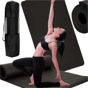 Mata do ćwiczeń jogi gruba 185x80x1,5 cm czarna 1