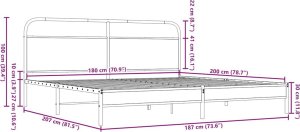 vidaXL Metalowa rama łóżka, bez materaca, brązowy dąb, 180x200 cm 9
