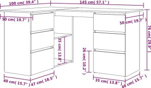 vidaXL Biurko narożne, dąb artisan, 145x100x76 cm 10
