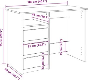 vidaXL Biurko Artisan Oak 102x50x75 cm Drewno klejone 10