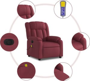 vidaXL Rozkładany fotel masujący, elektryczny, winna czerwień, tkanina 7