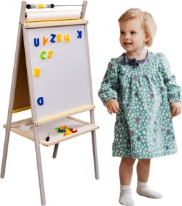 ExtraLink Tablica suchościeralna kredowa dwustronna z liczydłem półką szaropopielaty 45 x 40 x 100 cm 1