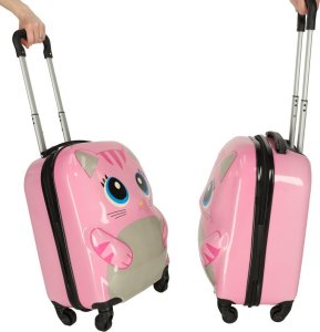 Costway Walizka podróżna dla dzieci bagaż podręczny na kółkach kot różowa 11