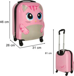 Costway Walizka podróżna dla dzieci bagaż podręczny na kółkach kot różowa 7