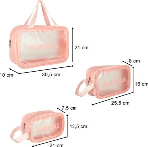 Eleganza Kosmetyczka zestaw organizery do walizki 3sztuki przezroczyste różowe 10