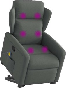 vidaXL vidaXL Podnoszony fotel masujący, rozkładany, ciemnoszary, tkanina 3