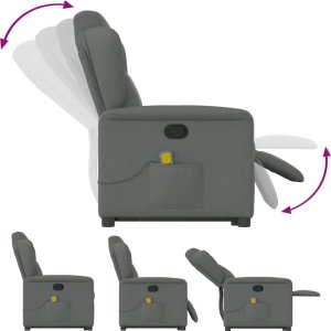 vidaXL vidaXL Podnoszony fotel masujący, rozkładany, ciemnoszary, tkanina 8