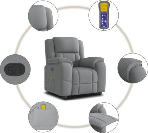 vidaXL vidaXL Rozkładany fotel masujący, jasnoszary, obity tkaniną 8