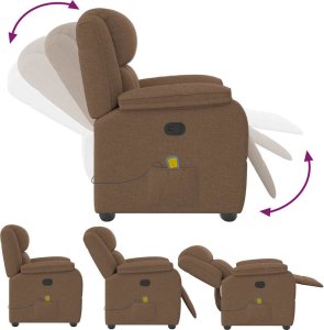 vidaXL vidaXL Rozkładany fotel masujący, brązowy, obity tkaniną 7