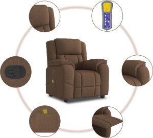 vidaXL vidaXL Rozkładany fotel masujący, brązowy, obity tkaniną 8