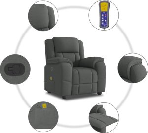 vidaXL vidaXL Rozkładany fotel masujący, ciemnoszary, obity tkaniną 8