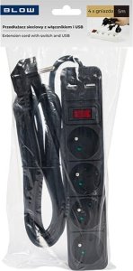 Blow 98-779# Przedłużacz sieciowy pr-470wsp/usb 4-gniazda+usb z uziemieniem+wyłącznik 5m czarny 3x1,5mm 2