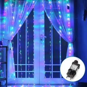 Lampki choinkowe Aigostar  Kurtyna świetlna 1x1m 100 kolorowych lampek na 10 paskach z zasilaczem Kurtyna świetlna 1x1m 100 kolorowych lampek na 10 paskach z zasilaczem 1