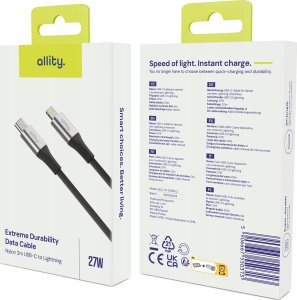 Kabel USB Allity Allity kabel USB-C - Lightning 2,0 m 27W czarny 6