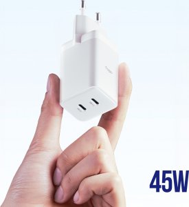 Ładowarka Allity Allity ładowarka sieciowa GaN PD QC ATC-01-45WCC 2x USB-C 45W biała 5