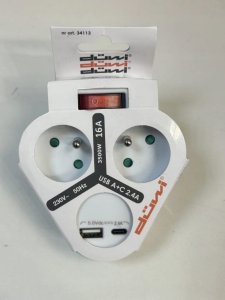 Düwi Rozgałęźnik wtyczkowy z wyłącznikiem i uziemieniem 2x2P+Z + USB typ A i C 2
