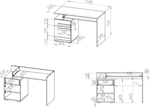 Biurko ML Meble Bianka Szare 150 cm x 55 cm 13